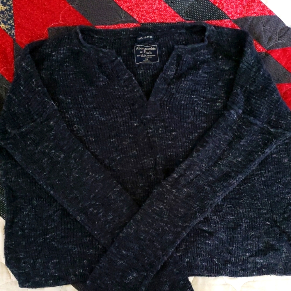 Abercrombie & Fitch Crop Dark Blue V-Neck Sweater